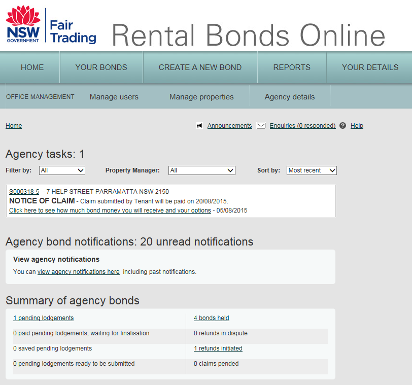 Online bond lodgement