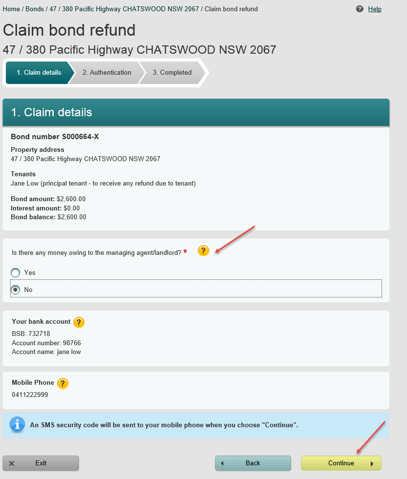 Screenshot of Claim details